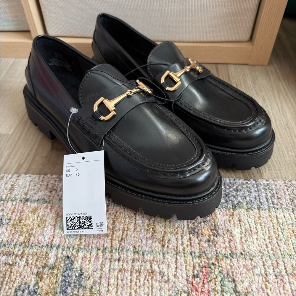 H&M Black Loafers with Gold Accents
